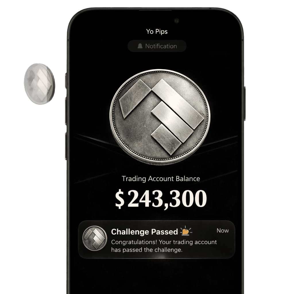 Yo Pips prop trading platform mobile app - funded trader challenge dashboard